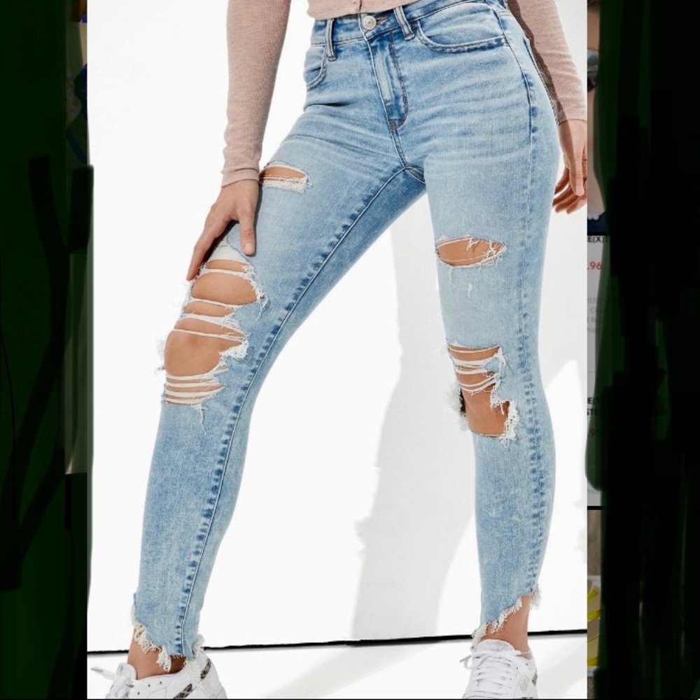 American Eagle Next Level Ripped High Waisted Jegging Crop